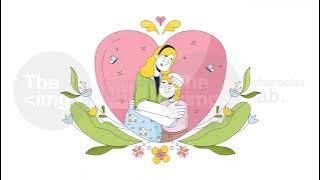 Heart-shaped young daughter mother hug line 2D characters animation