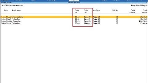 Tally Add On : Order No. & Date in Sales and Purchase Register in Tally Prime Software.