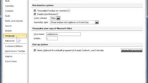 Outlook 2010 Open the Customize The Ribbon Window