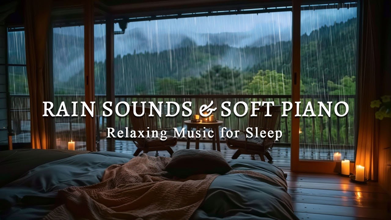 Soft Rain Sounds with Piano Music in Warm Room | Rain Sounds For Sleep ...