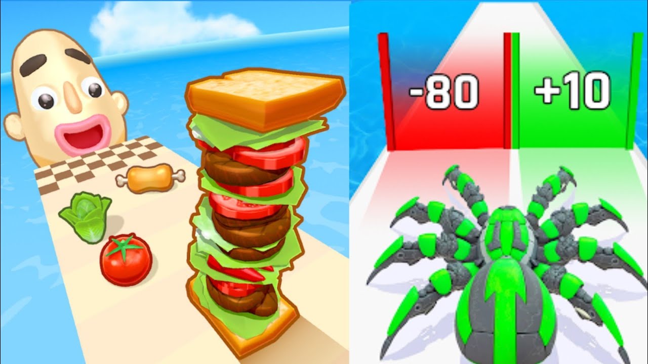 Sandwich Runner VS Anti Spider Run - All Levels SpeedRun Gameplay Android iOS Ep1