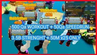 500 QA WORKOUT, 3.5B STRENGHT, 50M WITH X25 DUMBELL AND 50 Qa ON STRONGMAN SIMULATOR ROBLOX !