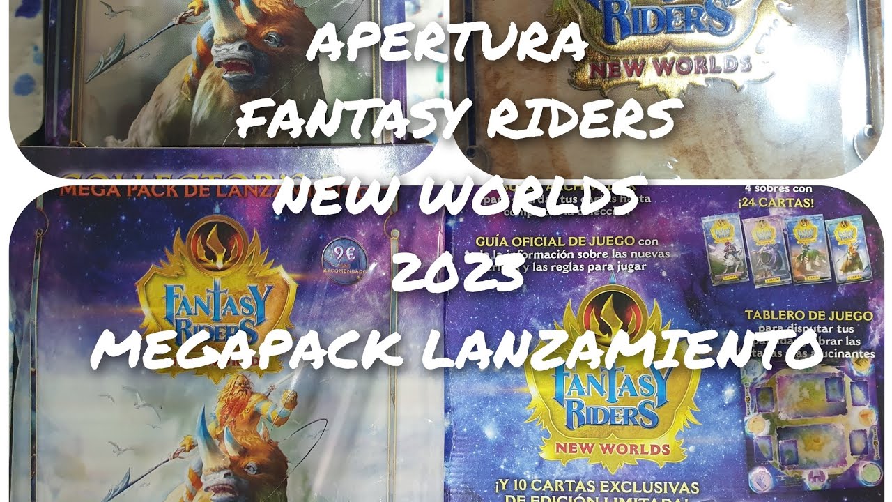 APERTURA FANTASY RIDERS 4" NEW WORLDS " PANINI 2023 TCG MEGAPACK LANZAMIENTO + TIN BOX + COMPACT BOX