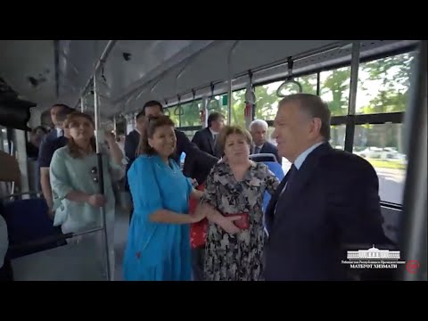 TEZKOR PREZIDENT SHAVKAT MIRZIYOYEV AVTOBUSDA