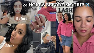 My 24-Hour Glow Up Before My Vacation ✨ | Hair, Nails, Lashes & Skincare | 24 ساعة قبل السفر     ✈️