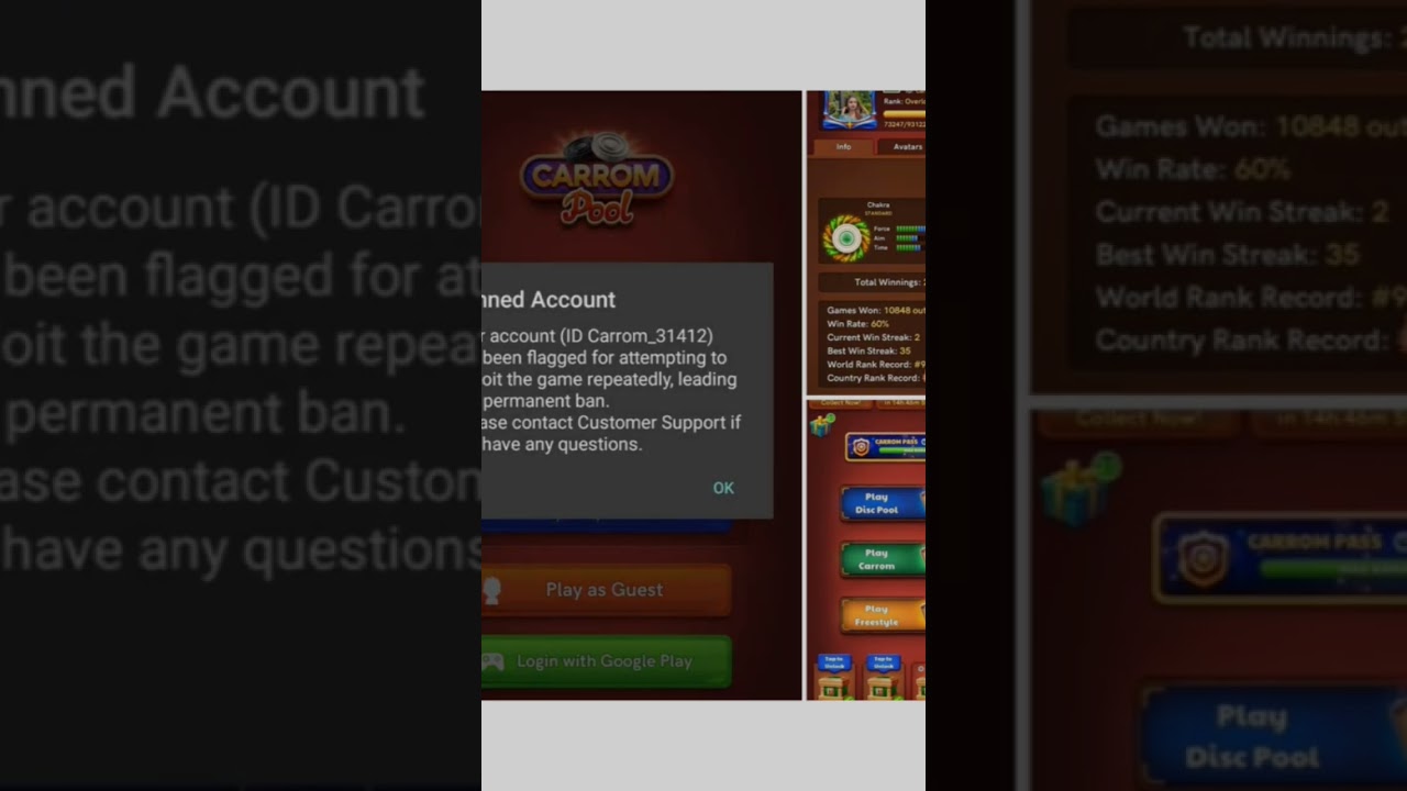 carrom pool I'd ban🥺💔 