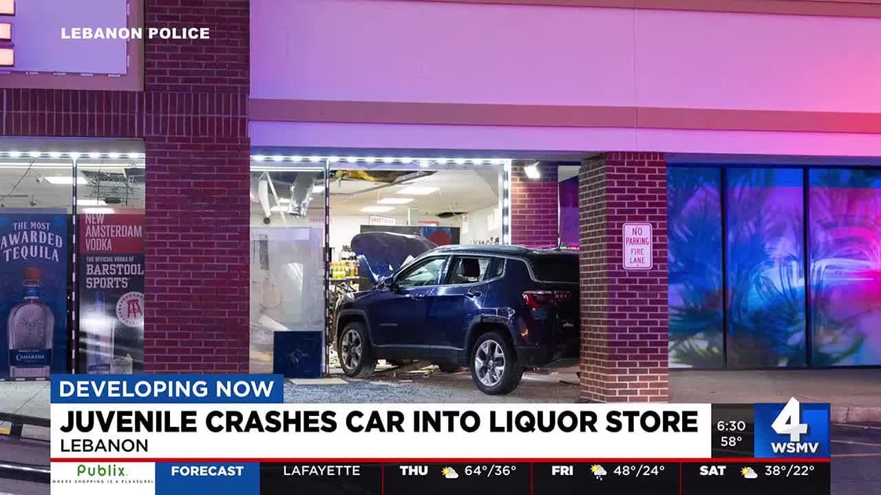 Juvenile crashes car into liquor store - YouTube