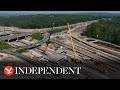 Drone footage of M25 closures as beams for new bridge installed
