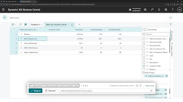 Business Central short video: Ask Copilot to include fields from related tables in Analysis mode