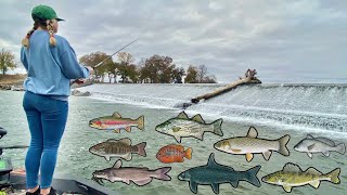 Can We Catch EVERY SPECIES in this SPILLWAY?!?!  The SLAB QUEEN is BACK w/ a Crazy NEW PB!!!