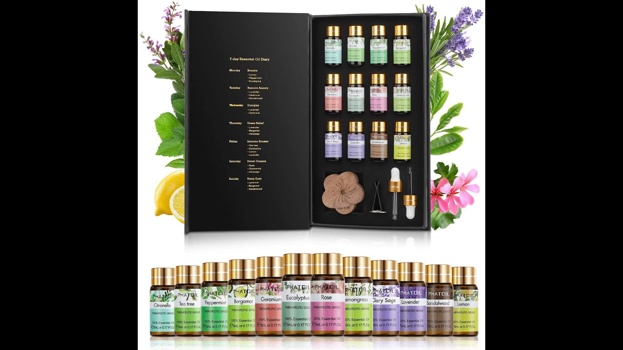 12 Top PHATOIL Essential oils set with diffuser wood
