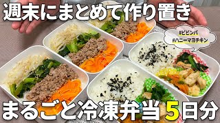 【まるごと冷凍弁当】5日分作り置きしてまるごと冷凍！30代の作業着おぢさんが時短で簡単かわいいお弁当を作ります！【ビビンバ】【鶏むね】