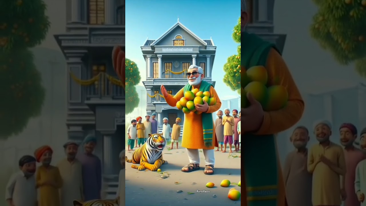 Poor dadaji & his divine tiger grow golden mango tree #cartoon  #shorts