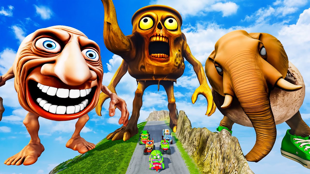 ALL MONSTERS Big & Small Cars vs Downhill Madness with GIANT FACE & GOLDEN SKULL | BeamNG.drive