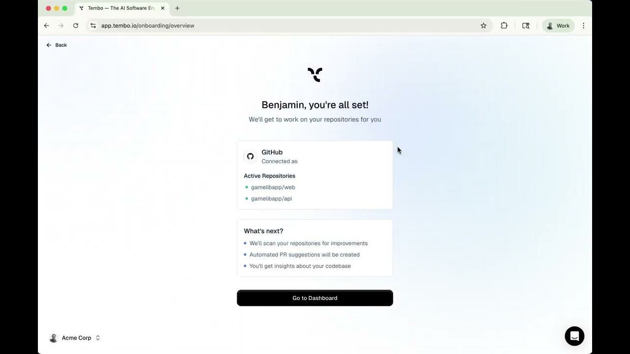 Tembo Onboarding + First PR Demo