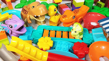 Satisfying Building Block coaster Marble Run ASMR Funny Dinosaurs course