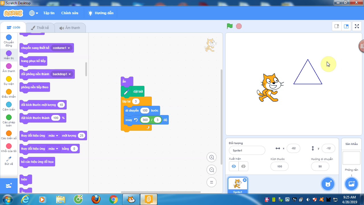 Học cách Scratch vẽ hình tam giác trực quan và thú vị