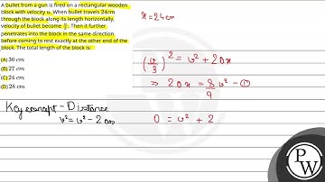 A bullet from a gun is fired on a rectangular wooden block with velocity u. When bullet travels2....