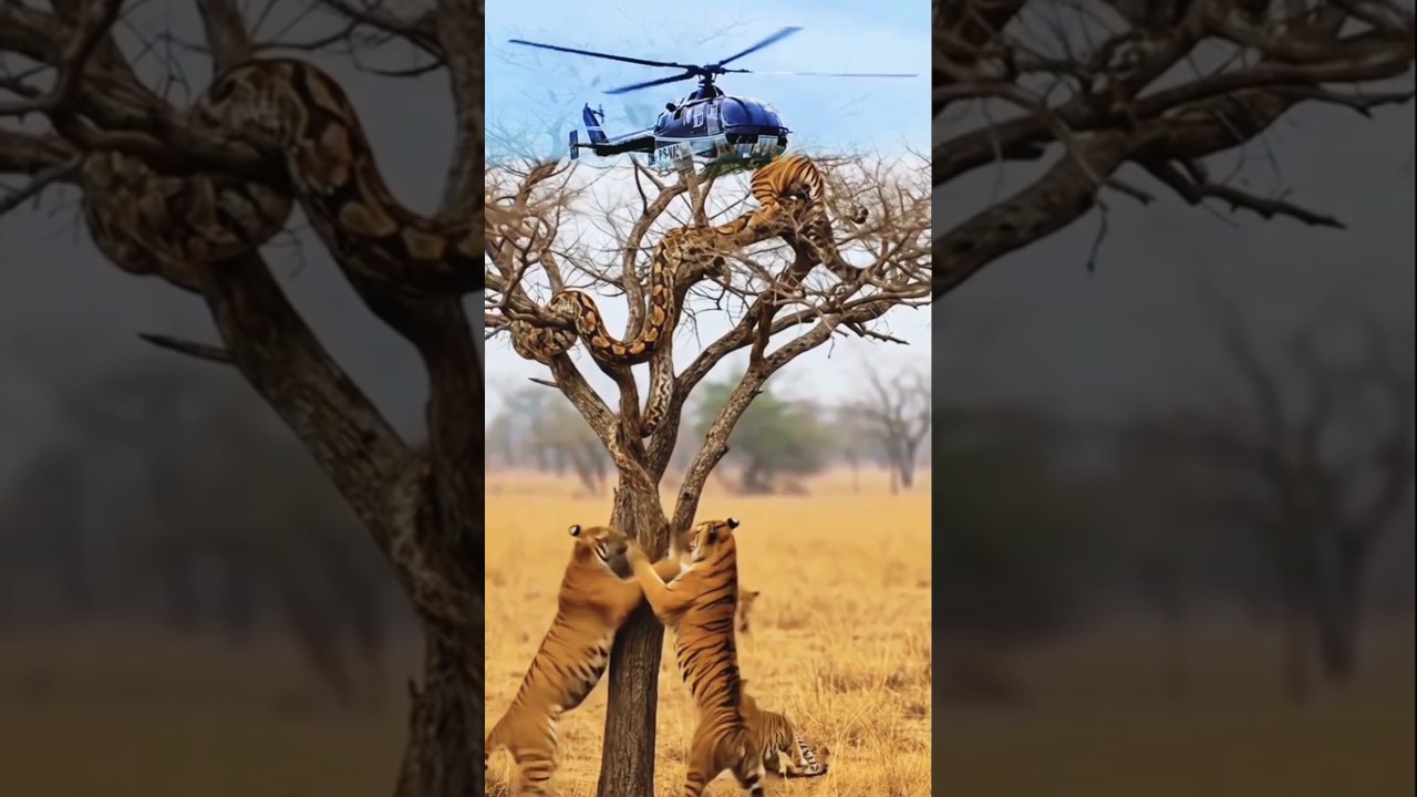 ‎⚡ “Two Lions vs Snake | Epic Tree Battle 🦁🐍”