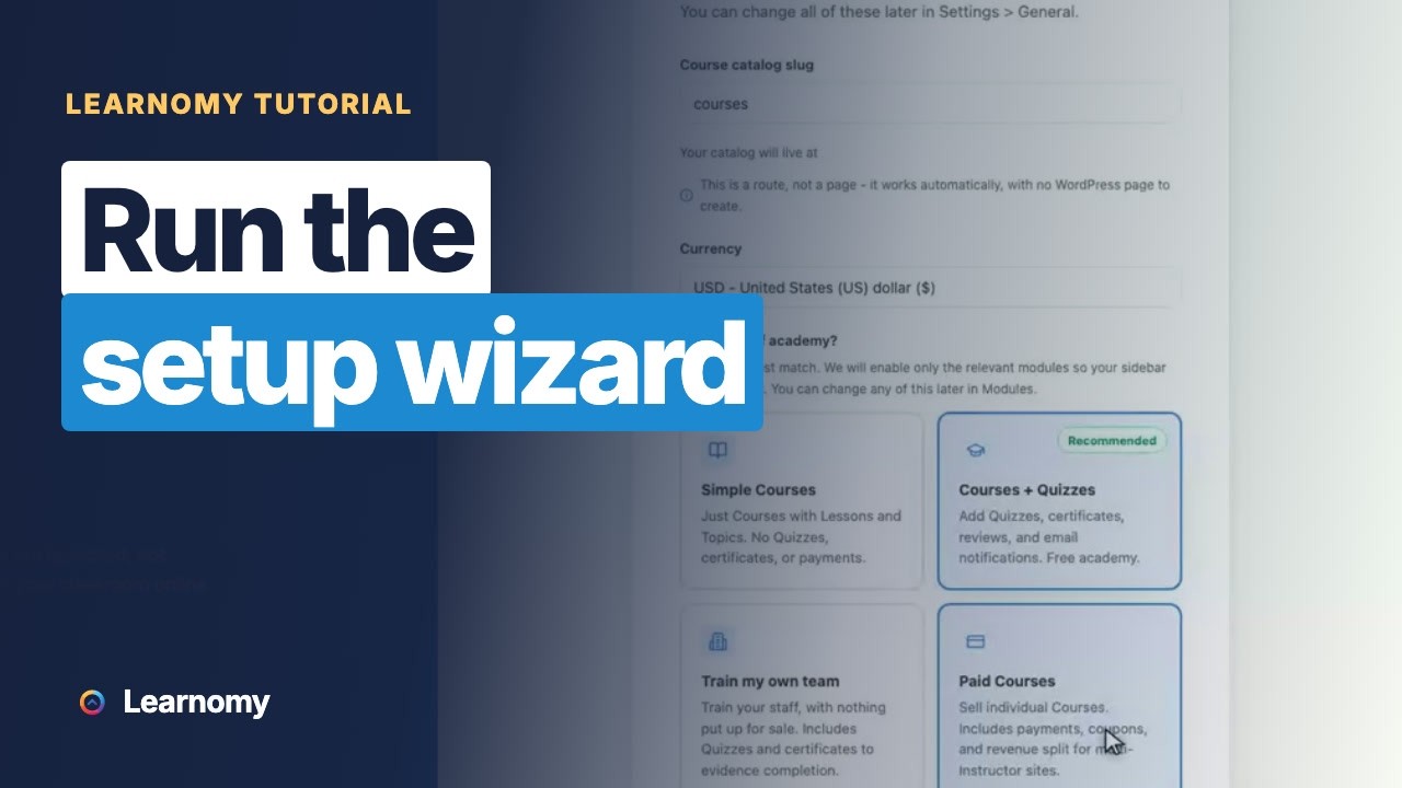 How to Run the Setup Wizard in Learnomy - YouTube