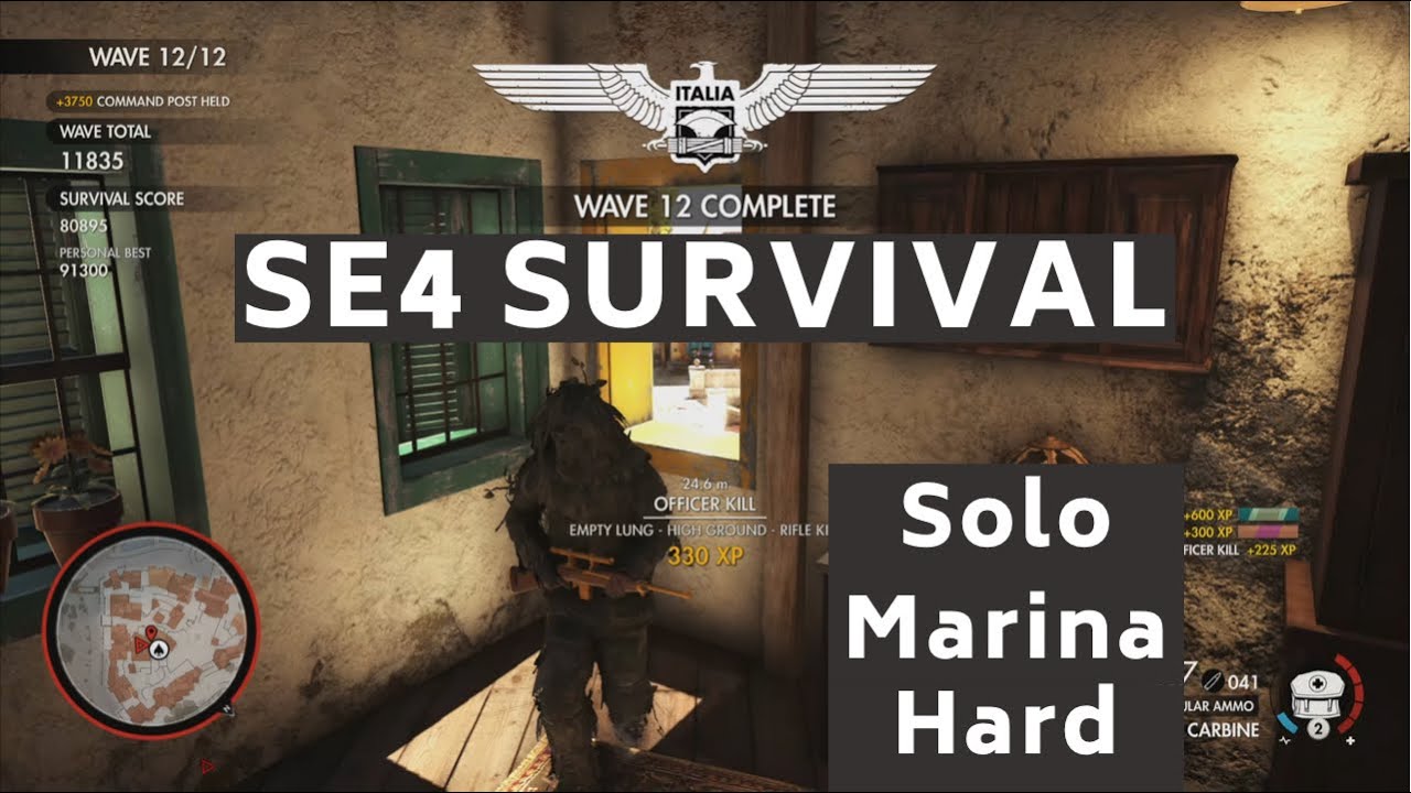 Sniper Elite 4 (SE4) Solo Survival on Marina - Difficulty Hard - 4K