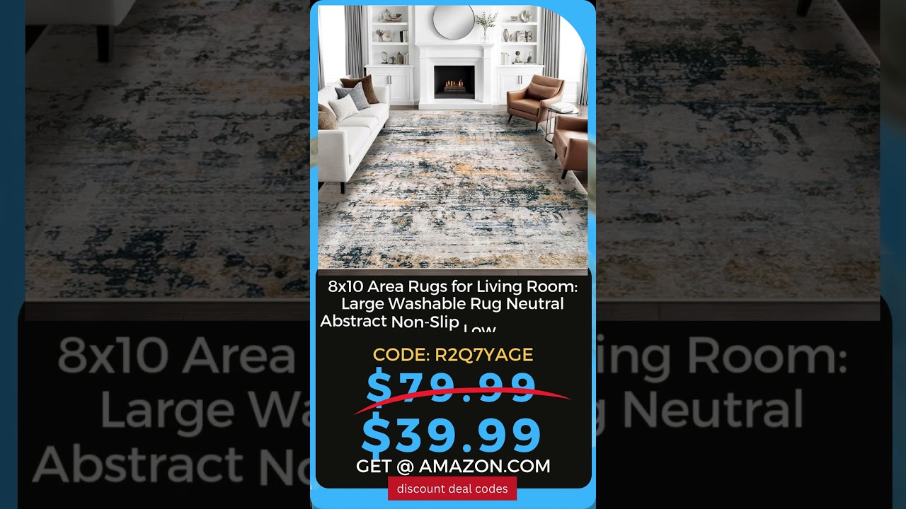 8x10 Area Rugs for Living Room: Large Washable Rug Neutral Abstract Non-Slip Low Pile Carpet