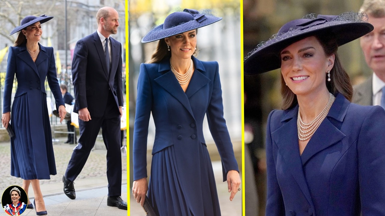 Кэтрин выглядела сияющей в темно-синем платье, когда вместе с Уильямом присутствовали на торжеств...