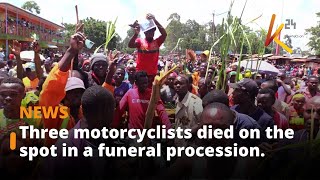 Three motorcyclists died on the spot in a funeral procession at Isulu market.