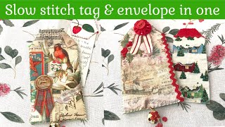 Slow stitch fabric Christmas tag + envelope | easy craft project #scrapideas #slowstitching #handsew