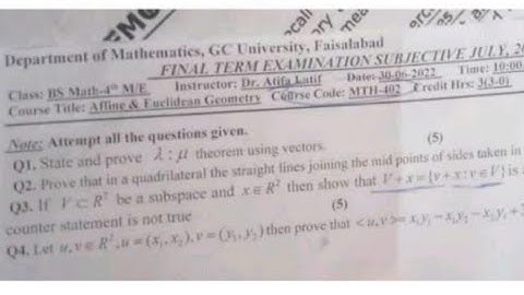 Gcuf past paper solution of Affine and Euclidean geometry of bs math 4 semester