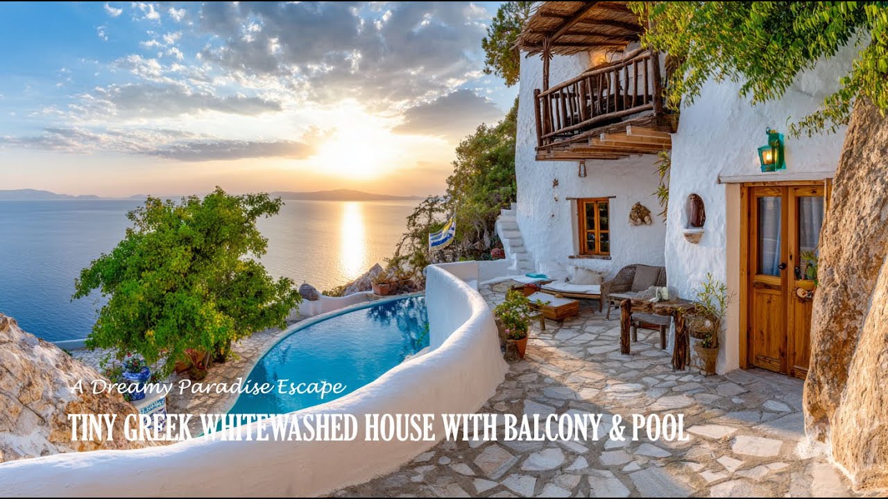 Tiny Greek Whitewashed House with Balcony & Pool | A Dreamy Paradise Escape