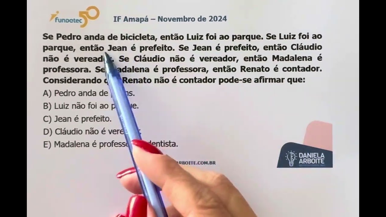 FUNDATEC - Argumentação lógica - Argumento Dedutivo