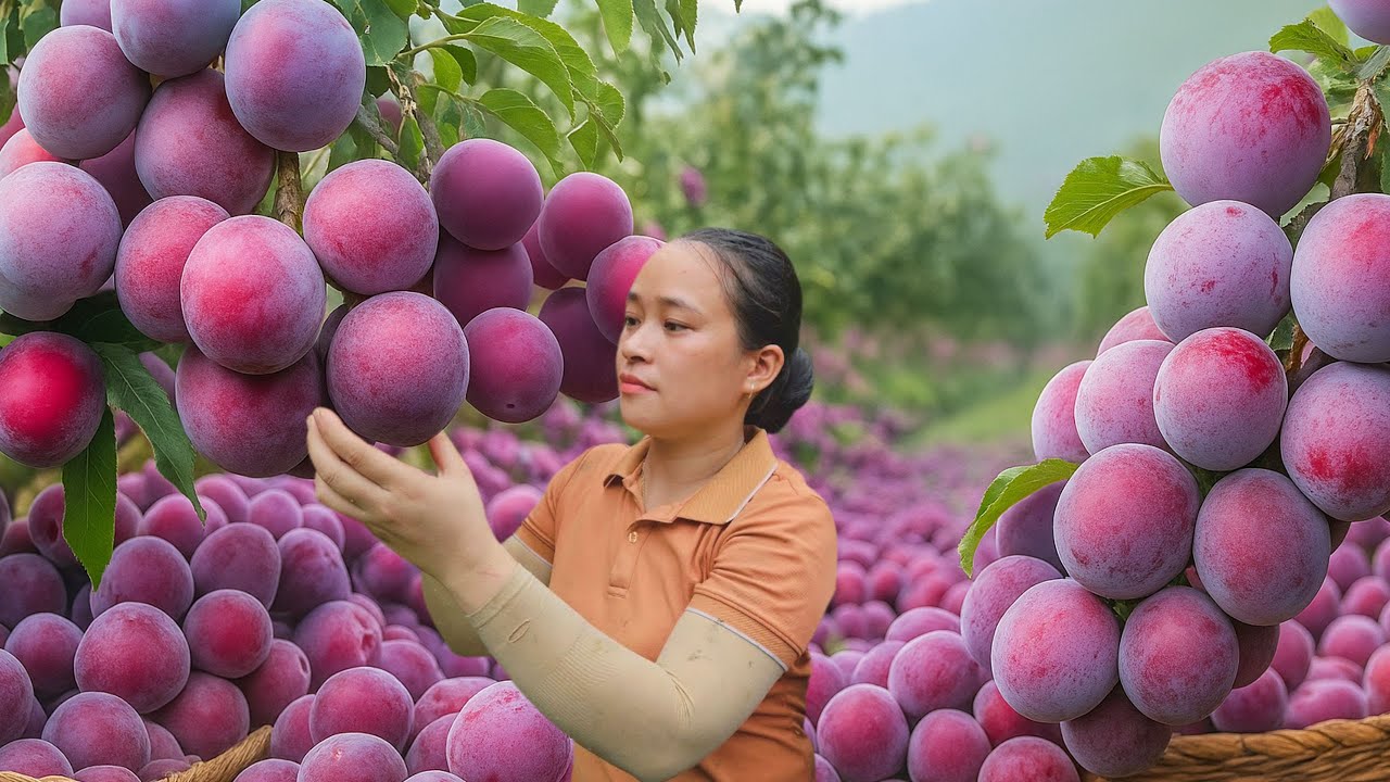 Harvest 100 Kg of Ripe Plums to Sell at Market, Build a Garden, Cook | Ly Thi Ca Bushcraft