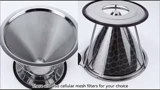 Double Mesh Designed Stainless Steel Paper Free Reusable Pour Over Coffee Dripper Coffee Filter