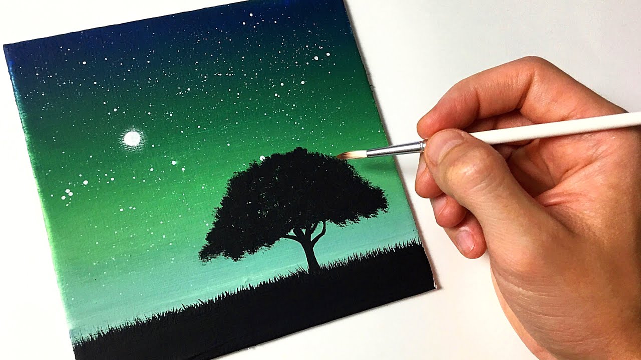 Easy Night Sky for Beginners  Acrylic Painting Tutorial Step by Step 