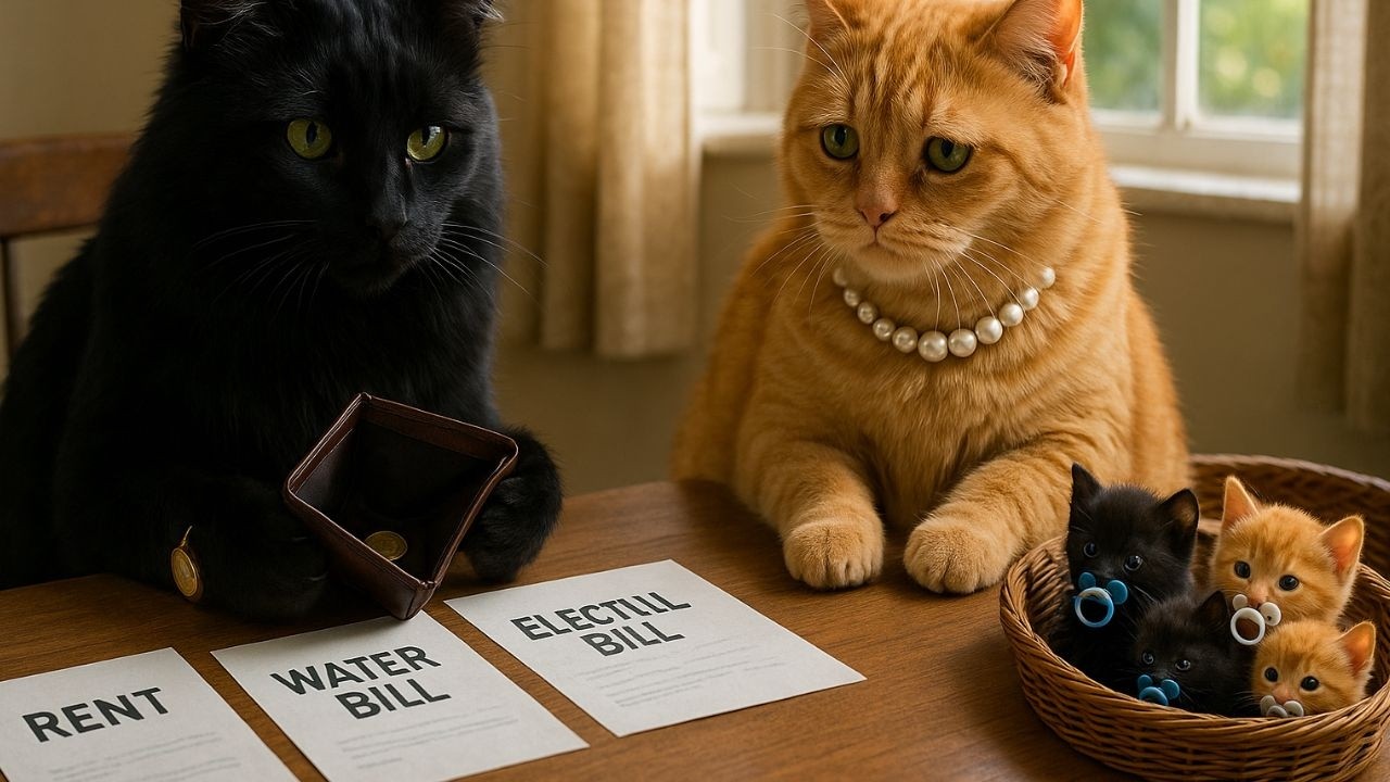 Ginger Mama Cat Joins Black Papa Cat at Work — A Family’s Struggle for Love ❤️🐾
