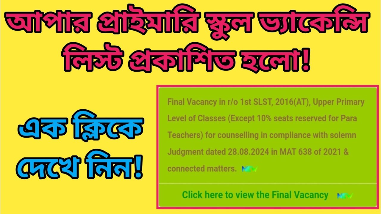 Upper Primary School Vacancy List published by wbcssc| Mrinal Shikari