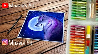 How To Draw Scenery Of Moonlight Wolf With Oil Pastel Step By Step // Muavia's Art screenshot 4