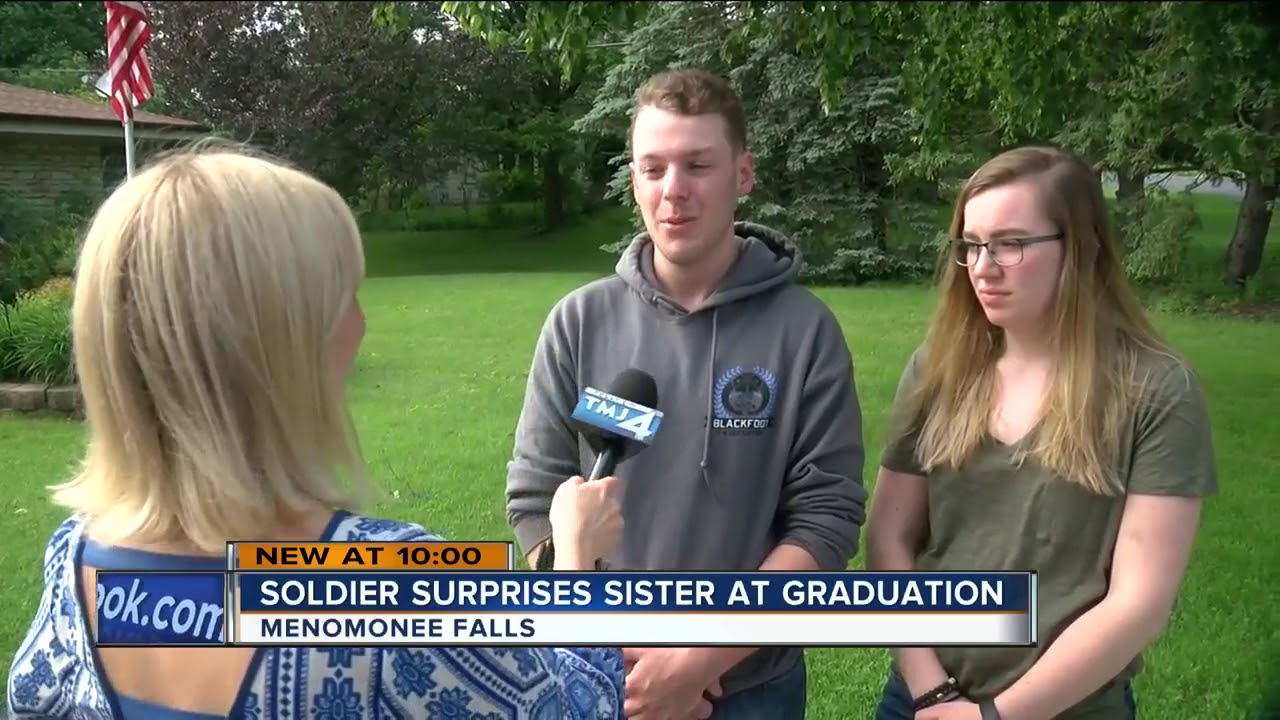 Soldier surprises sister at Menomonee Falls high school graduation