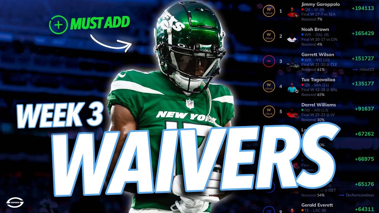 Garrett Wilson + MUST Add/Drop Players | Week 3 Fantasy Football Waivers
