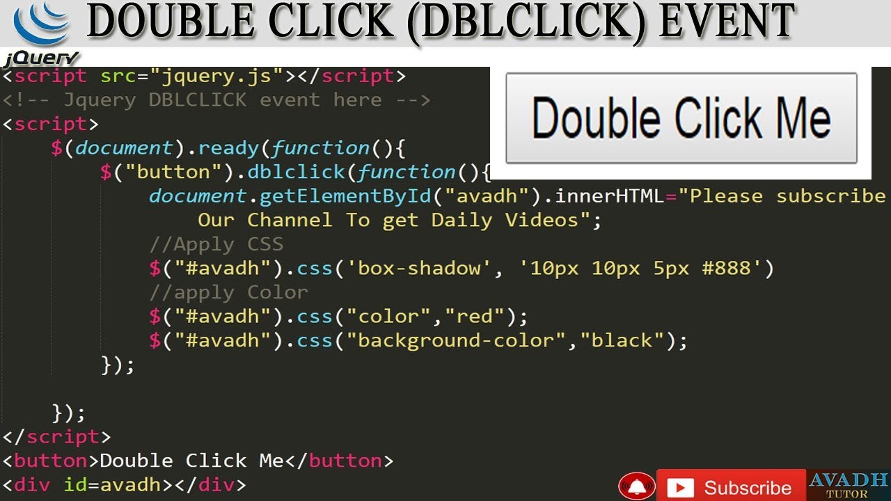 Jquery Double Click Event || Jquery Dblclick || Jquery Tutorial