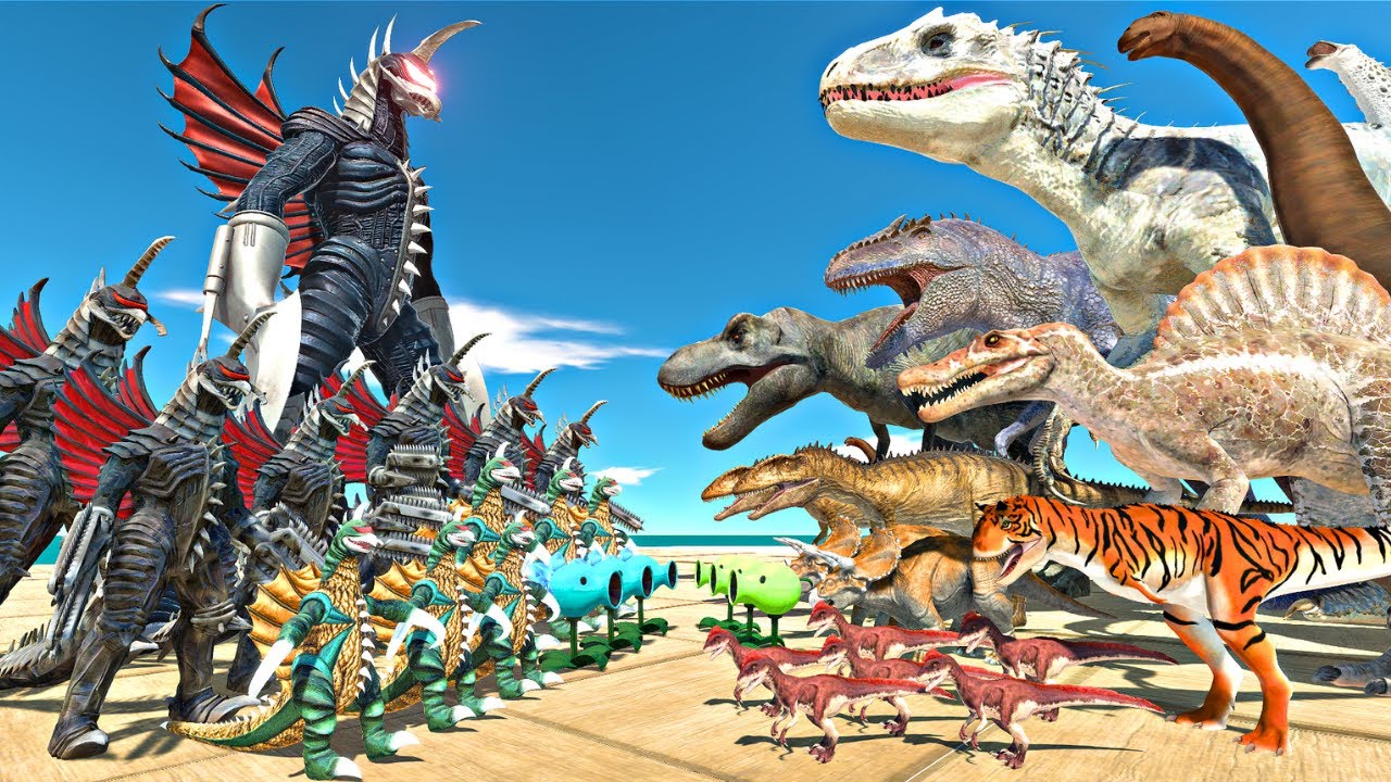 Dinosaurs Fights in Plants Arena | Gigan Team vs Indominus Rex - Animal Revolt Battle Simulator