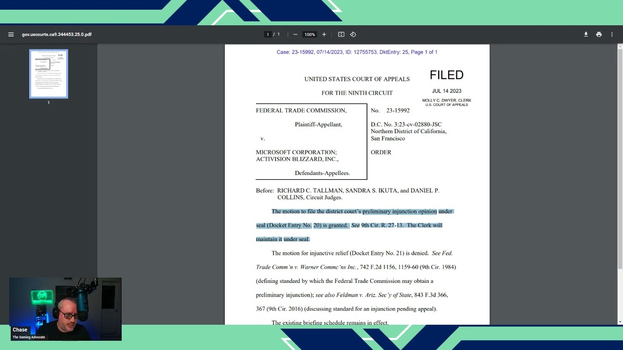Update/Correction: FTC's Emergency Motion For An Injunction Pending Appeal denied
