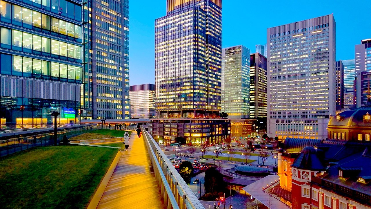 4K60 [Станция Сумерки Токио — Юракутё] Edo Domain Residence Nakadori 2025 Токио Япония