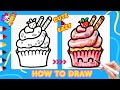 How To Draw Funny Cupcake | Strawberry Cupcake Drawing Easy