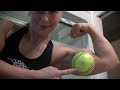 Bicep vs. Softball: Female Bodybuilder Muscle Flexing!