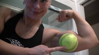 Bicep vs. Softball: Female Bodybuilder Muscle Flexing!