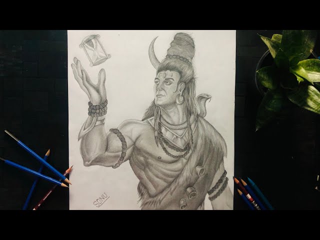 Image of Sketch of Lord Shiva and symbols outline editable  illustration-AR571986-Picxy