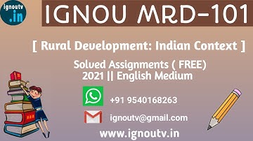 IGNOU MRD-101 Solved Assignment  2021 [FREE] || IGNOU PGDRD || MRD-101 || IGNOU TV || IGNOU ||