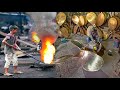 Genius workers manufacturing ship propellers with old methods without tools